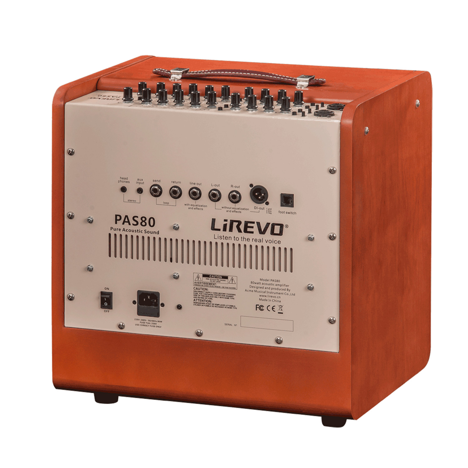 LiRevo PAS80 Acoustic Guitar Amplifier 80 Watts, 2x6,5”Woofers, 1x2