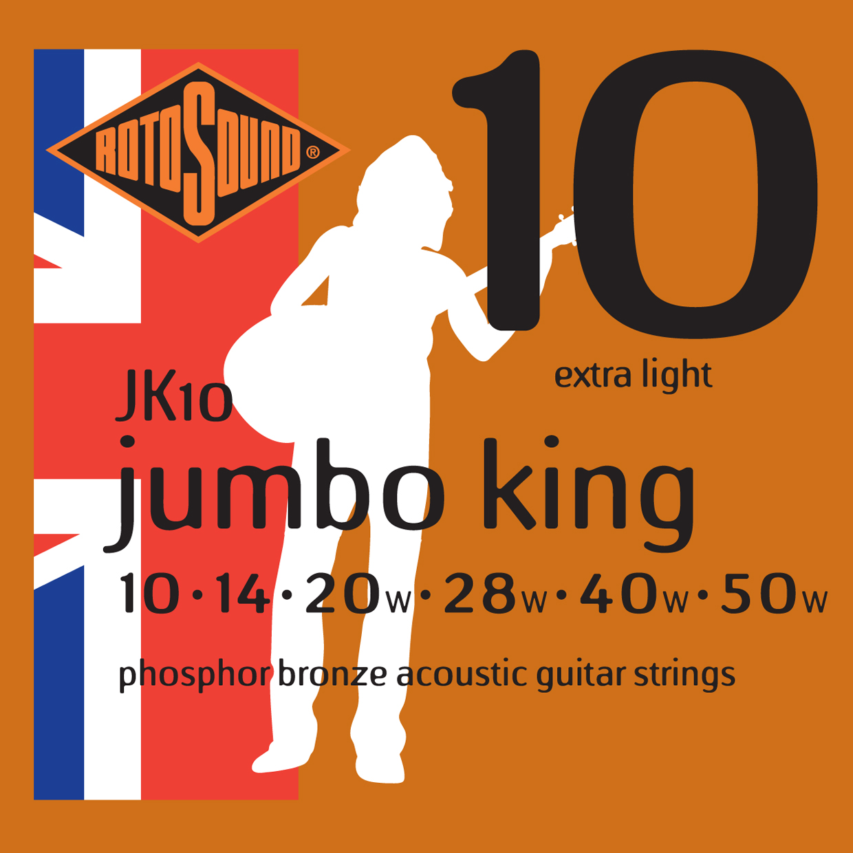  ROTOSOUND JK10 STRINGS PHOSPHOR BRONZE струны для акустической гитары, покрытие - фосфорированная б