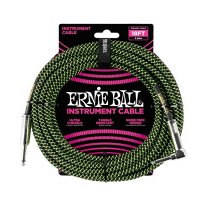 ERNIE BALL 6082 18'  Braided Straight / Angle Instrument Cable  Black / Green -  