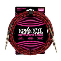 6394 Ernie Ball 10ft Braided Straight Straight Inst Cable Red Black