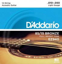 D`ADDARIO D'ADDARIO EZ940 SET ACOU GTR 85/15 LITE 12STR струны для 12-ти струнной акустической гитары с бронзовой обмоткой